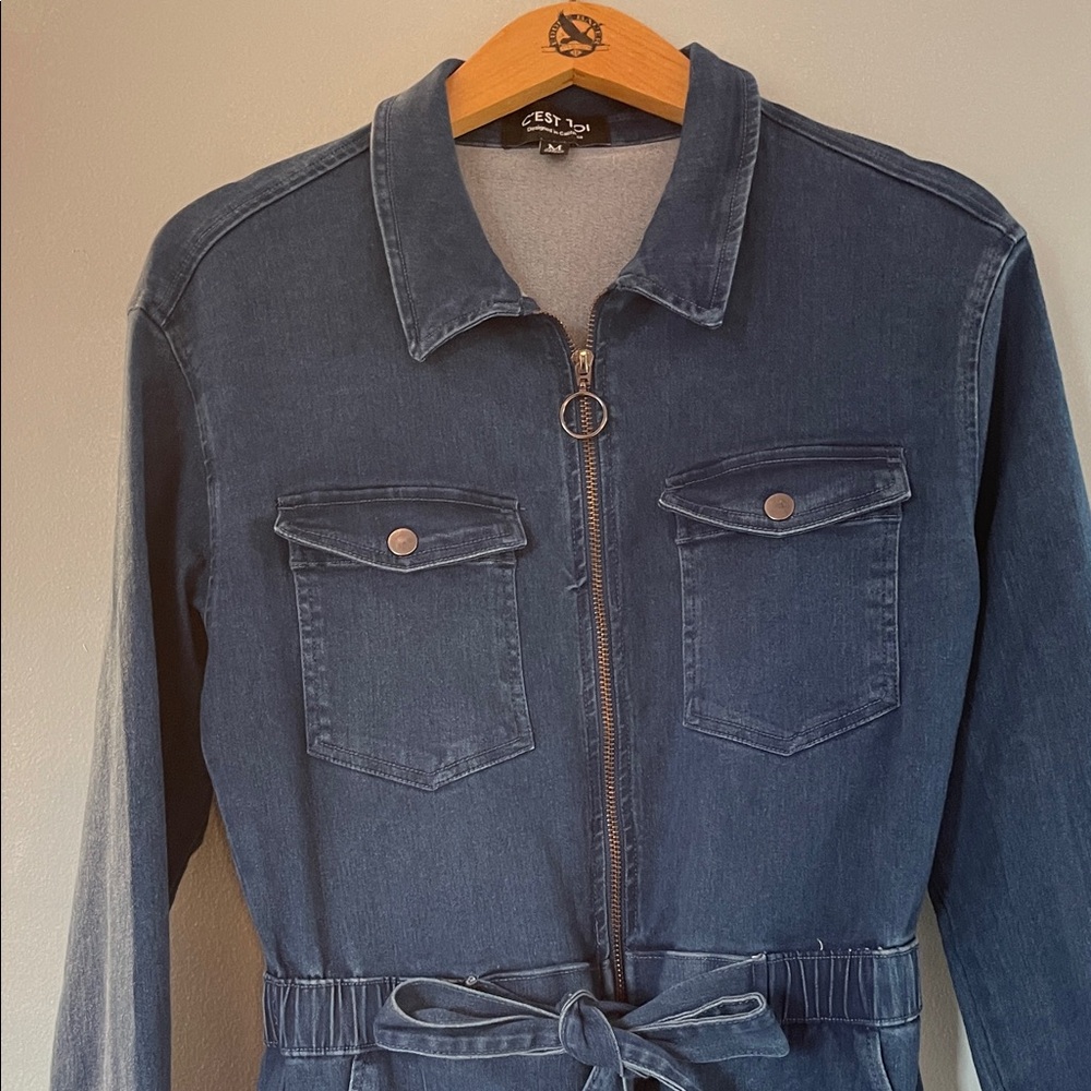 Trendy Women's Dark Blue Denim Jumpsuit